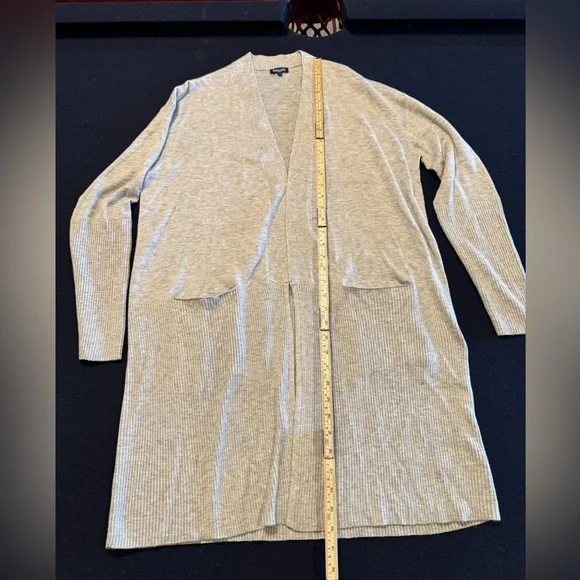 Light Gray Open Front Long 5% Cashmere Cardigan Sz S - Picture 3 of 15
